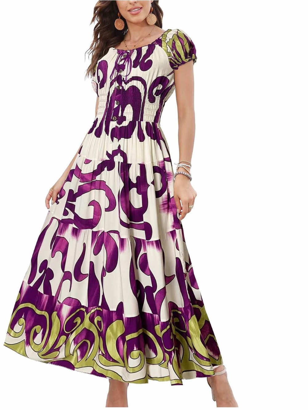 Women's flowy cap sleeved maxi dress